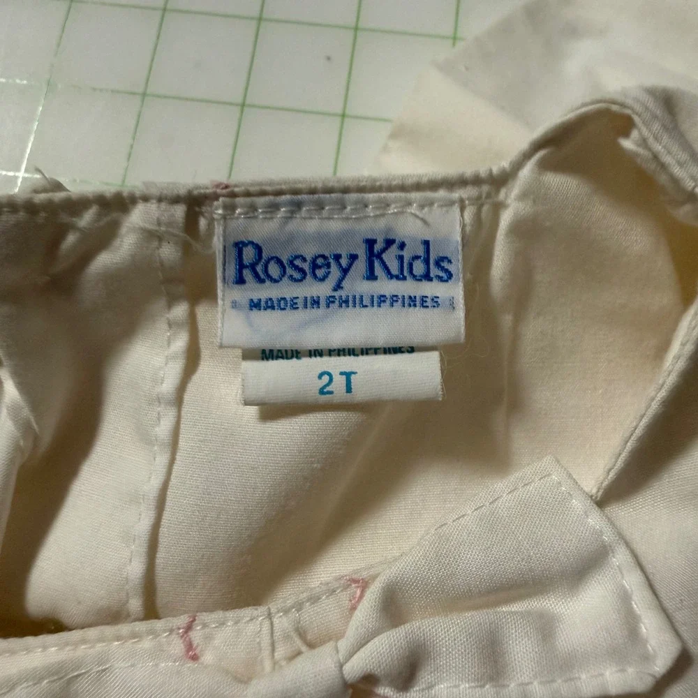 Vintage 80s Rosey Kids Sailor Style Babydoll Garden Stitch Dress 18m Girl cotton